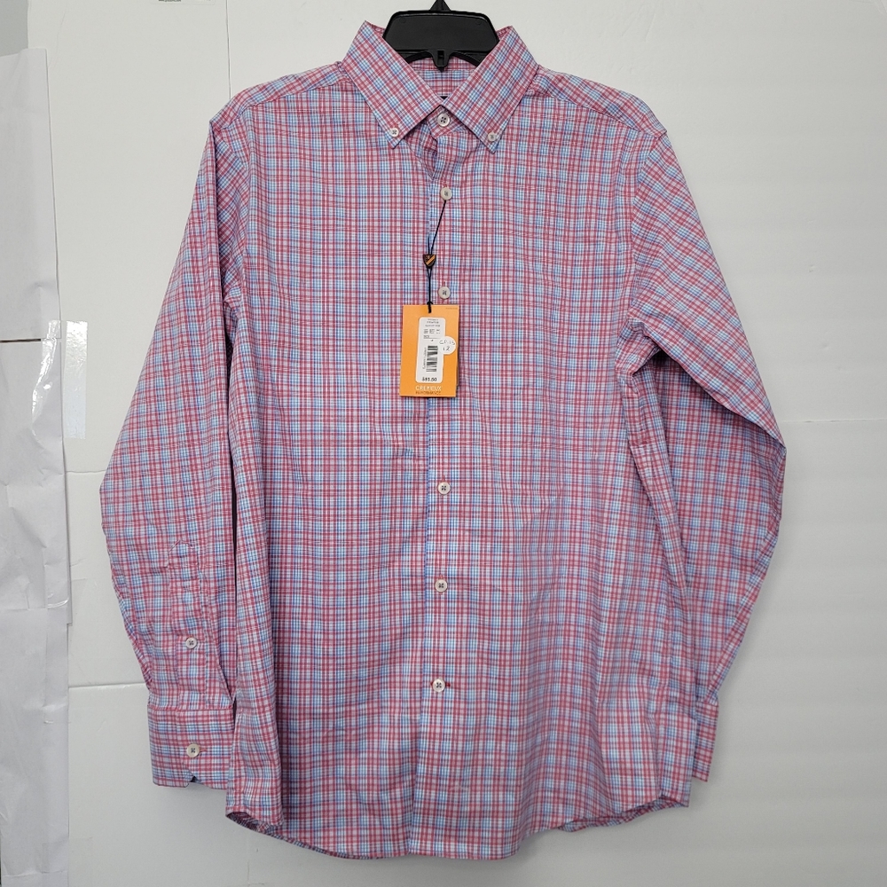 CremieuxPlaid Performance Stretch Claret Red Long-Sleeve Woven Shirt